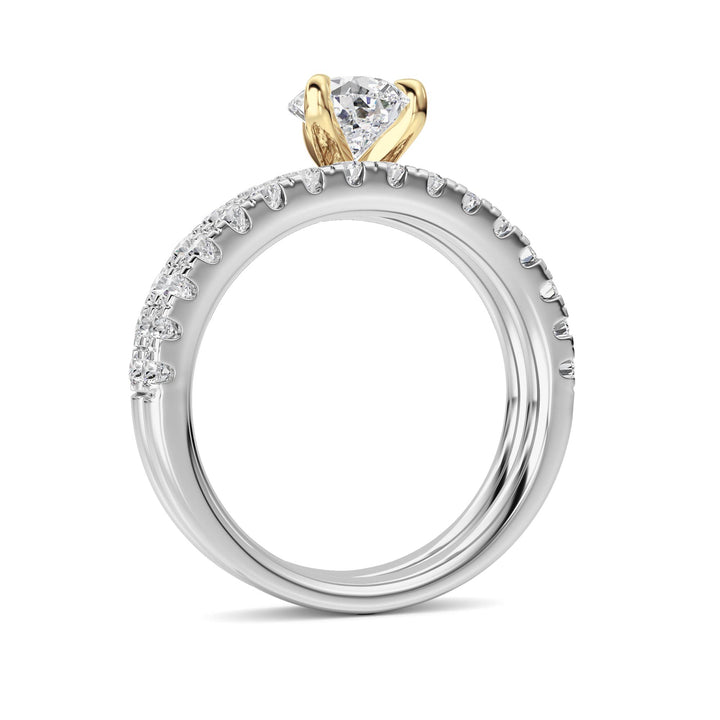 2Cttw Pear Shaped Lab Grown Diamond (F/VS) Classic Accented  Set With Band and Engagement Ring in 14K Gold