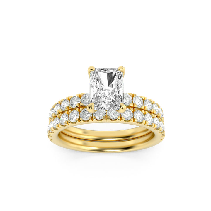 2Cttw Radiant Shaped Lab Grown Diamond (F/VS) Classic Accented Set With Band and Engagement Ring in14K Gold