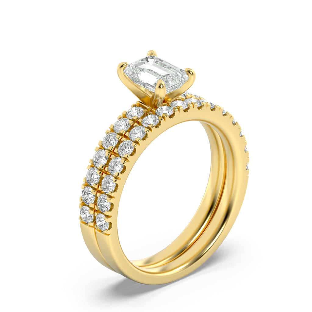 2Cttw Radiant Shaped Lab Grown Diamond (F/VS) Classic Accented Set With Band and Engagement Ring in14K Gold