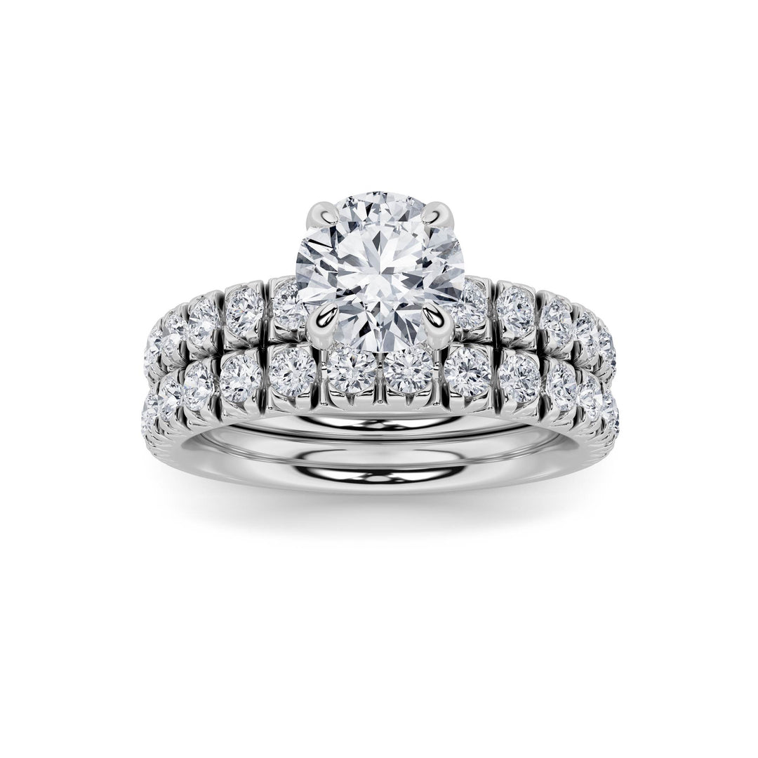 2Cttw Round Shaped Lab Grown Diamond (F/VS) Classic Accented Set With Band and Engagement Ring in 14K Gold