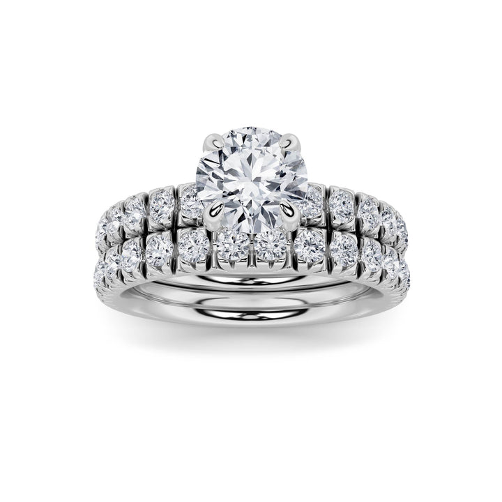 2Cttw Round Shaped Lab Grown Diamond (F/VS) Classic Accented Set With Band and Engagement Ring in 14K Gold