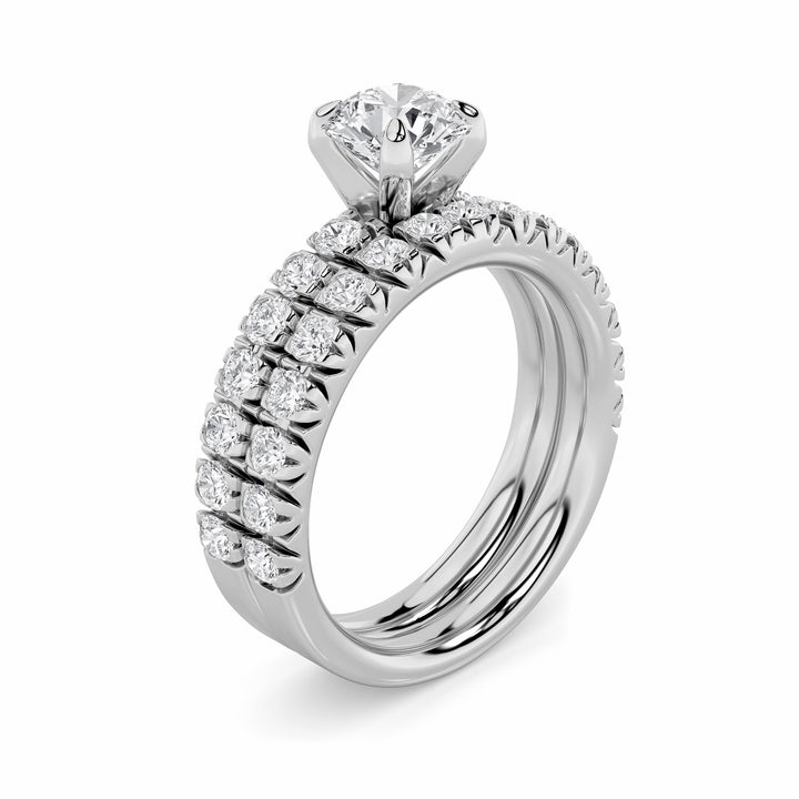 2Cttw Round Shaped Lab Grown Diamond (F/VS) Classic Accented Set With Band and Engagement Ring in 14K Gold