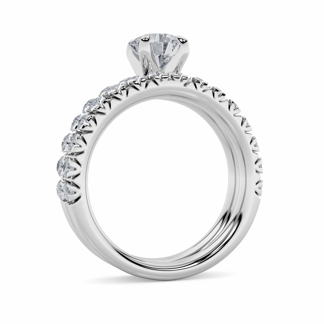 2Cttw Round Shaped Lab Grown Diamond (F/VS) Classic Accented Set With Band and Engagement Ring in 14K Gold