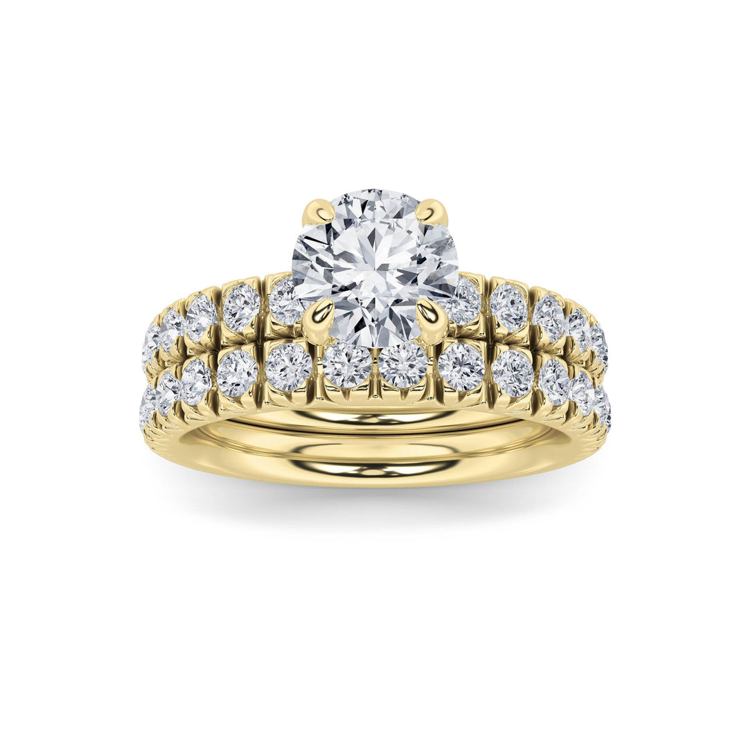 2Cttw Round Shaped Lab Grown Diamond (F/VS) Classic Accented Set With Band and Engagement Ring in 14K Gold