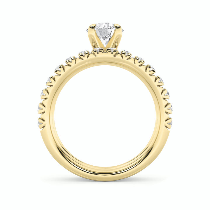 2Cttw Round Shaped Lab Grown Diamond (F/VS) Classic Accented Set With Band and Engagement Ring in 14K Gold