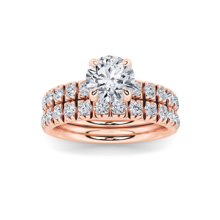 2Cttw Round Shaped Lab Grown Diamond (F/VS) Classic Accented Set With Band and Engagement Ring in 14K Gold