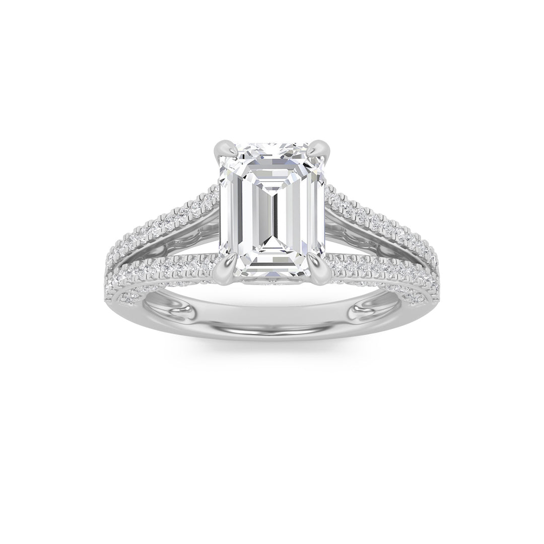 2Cttw Emerald Shaped Lab Grown Diamond (G/VS) Split Shank Accented Engagement Ring in 14K Gold