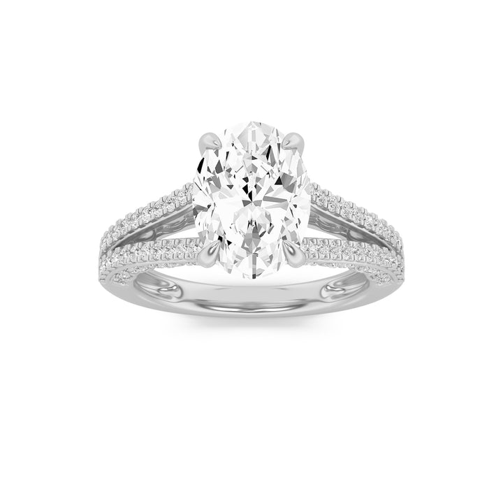 2Cttw Oval Shaped Lab Grown Diamond (G/VS) Split Shank Accented Engagement Ring in 14K Gold