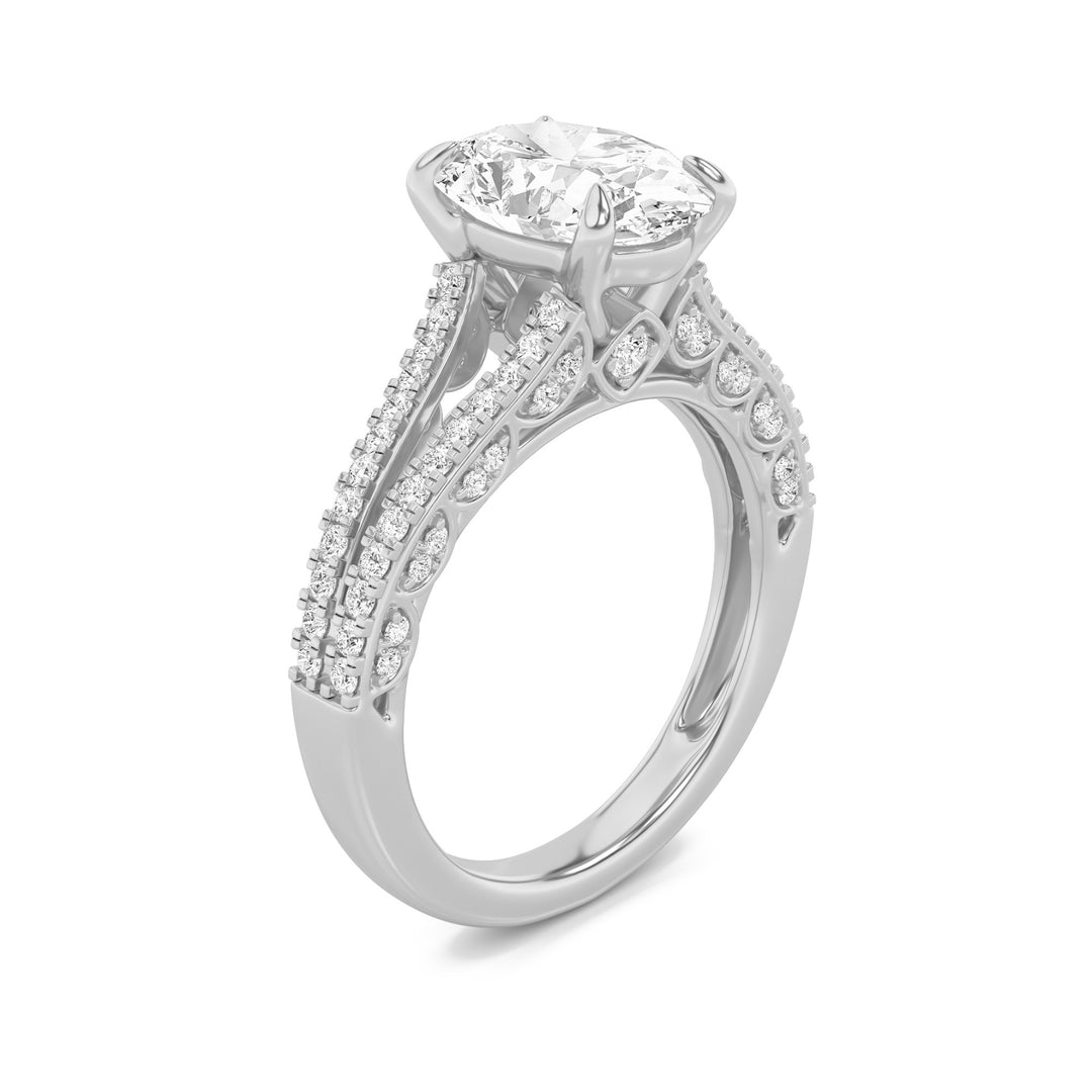 2Cttw Oval Shaped Lab Grown Diamond (G/VS) Split Shank Accented Engagement Ring in 14K Gold