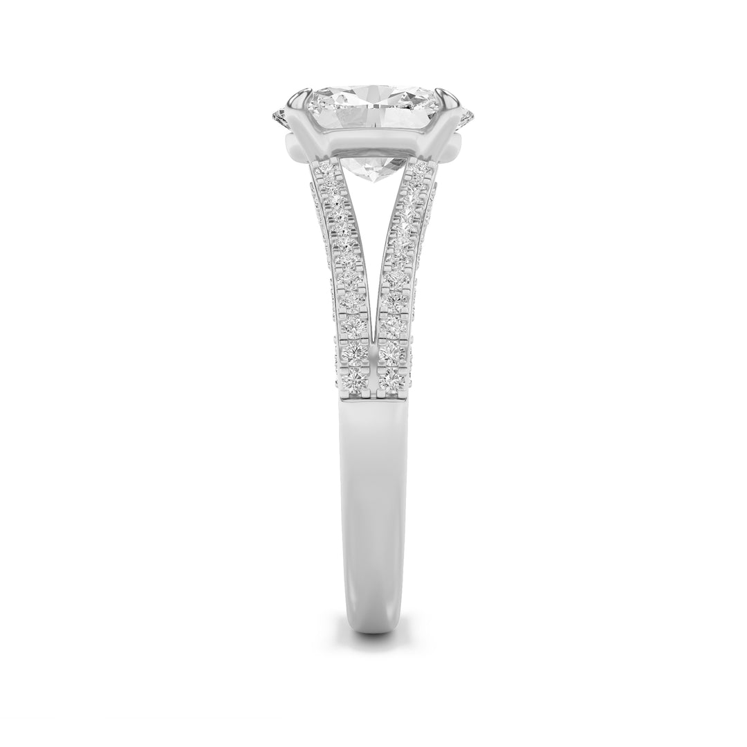 2Cttw Oval Shaped Lab Grown Diamond (G/VS) Split Shank Accented Engagement Ring in 14K Gold