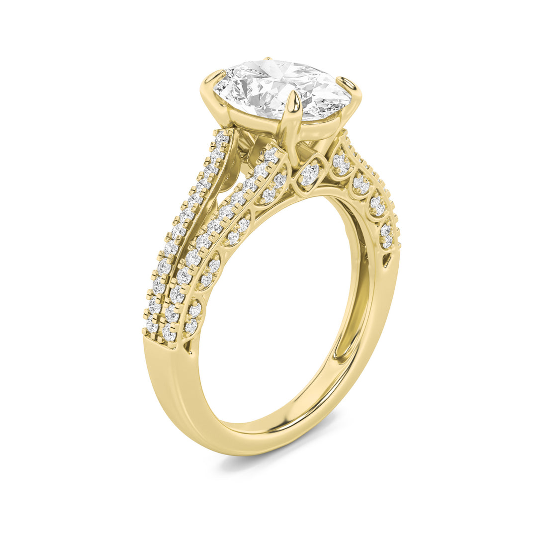 2Cttw Oval Shaped Lab Grown Diamond (F/VS) Split Shank Accented Engagement Ring in 14K Gold