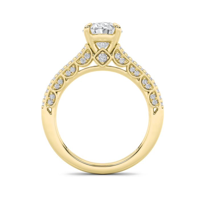 2Cttw Oval Shaped Lab Grown Diamond (F/VS) Split Shank Accented Engagement Ring in 14K Gold