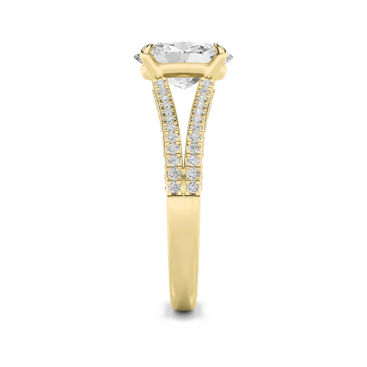 2Cttw Oval Shaped Lab Grown Diamond (F/VS) Split Shank Accented Engagement Ring in 14K Gold