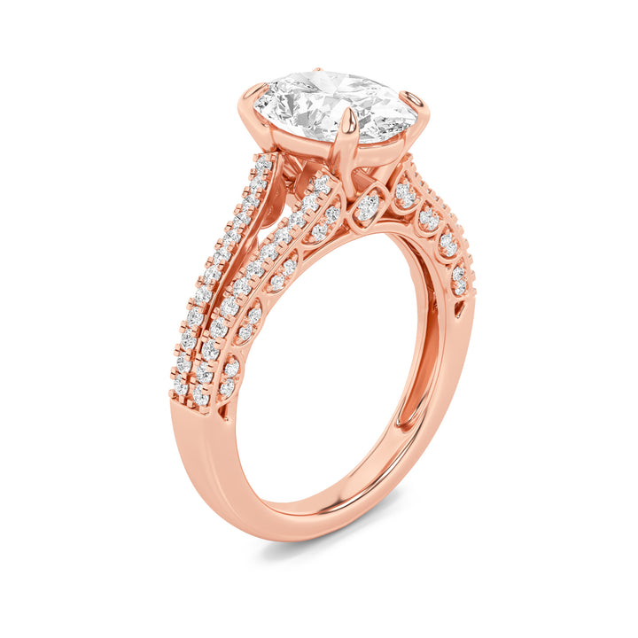 2Cttw Oval Shaped Lab Grown Diamond (F/VS) Split Shank Accented Engagement Ring in 14K Gold