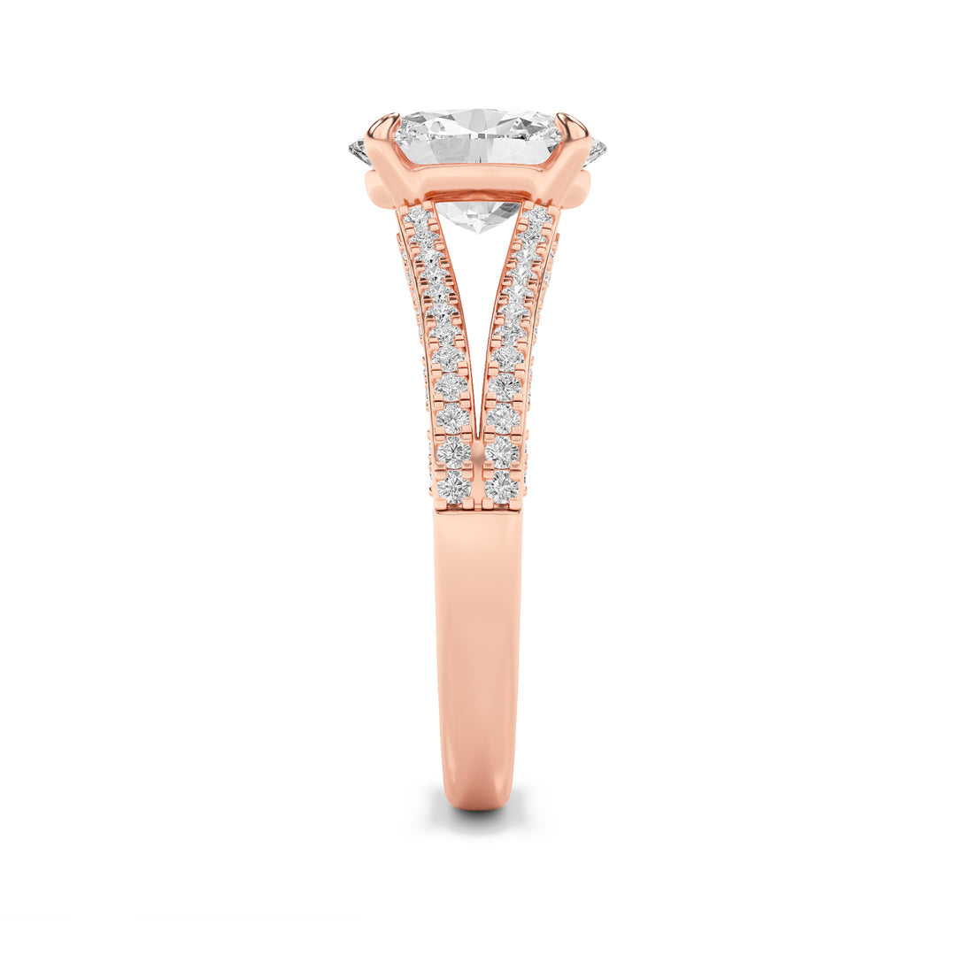 2Cttw Oval Shaped Lab Grown Diamond (F/VS) Split Shank Accented Engagement Ring in 14K Gold