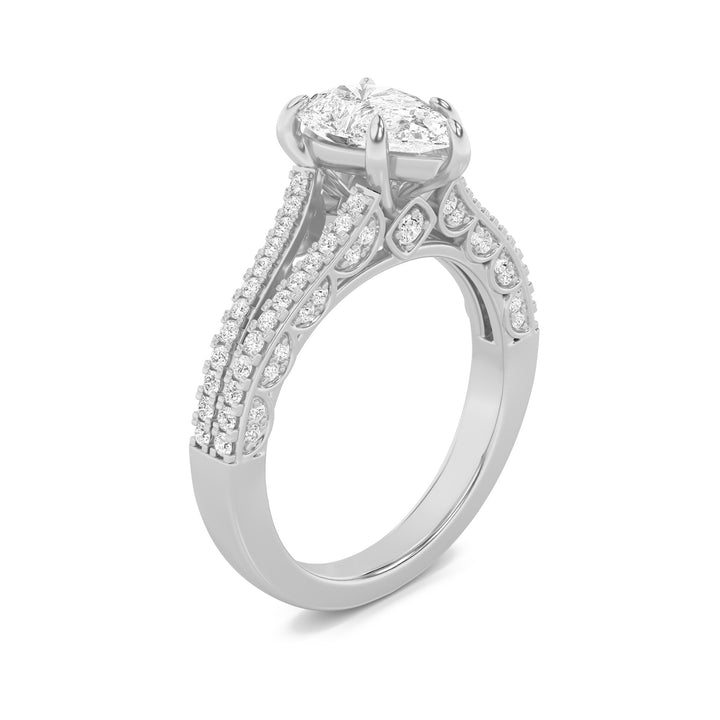 2Cttw Pear Shaped Lab Grown Diamond (F/VS) Split Shank Accented Engagement Ring in 14K Gold
