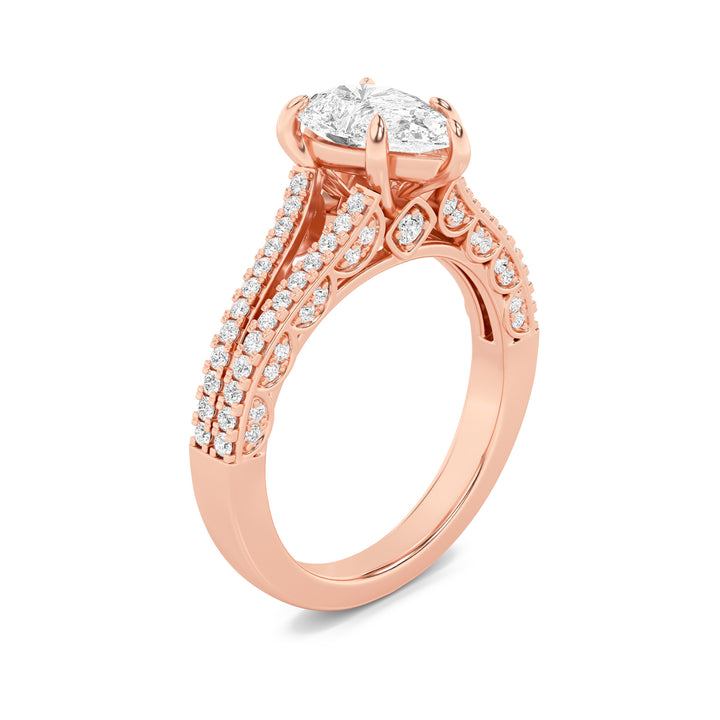 2Cttw Pear Shaped Lab Grown Diamond (F/VS) Split Shank Accented Engagement Ring in 14K Gold