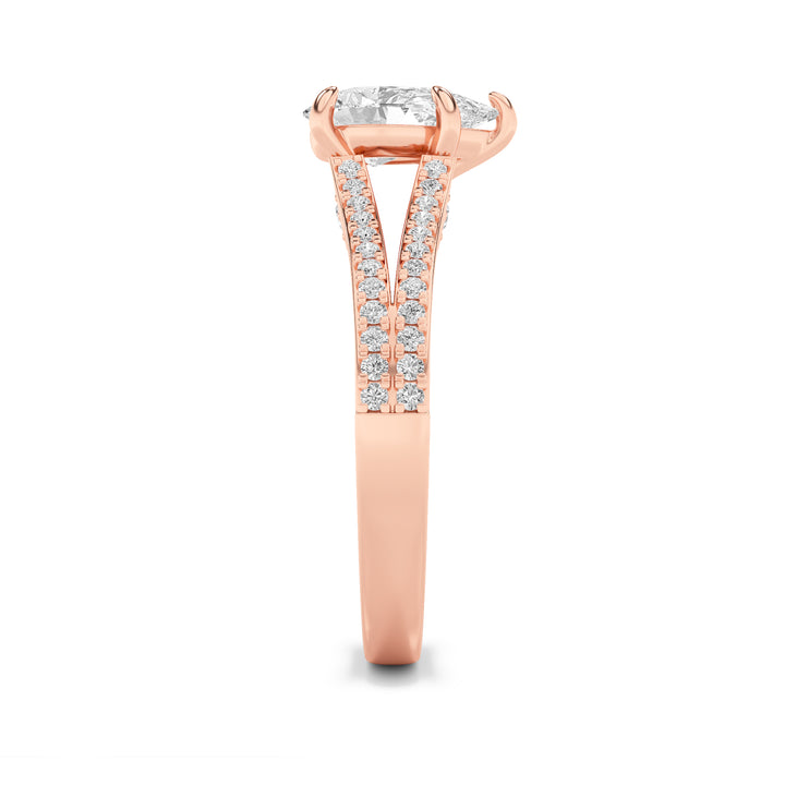 2Cttw Pear Shaped Lab Grown Diamond (F/VS) Split Shank Accented Engagement Ring in 14K Gold