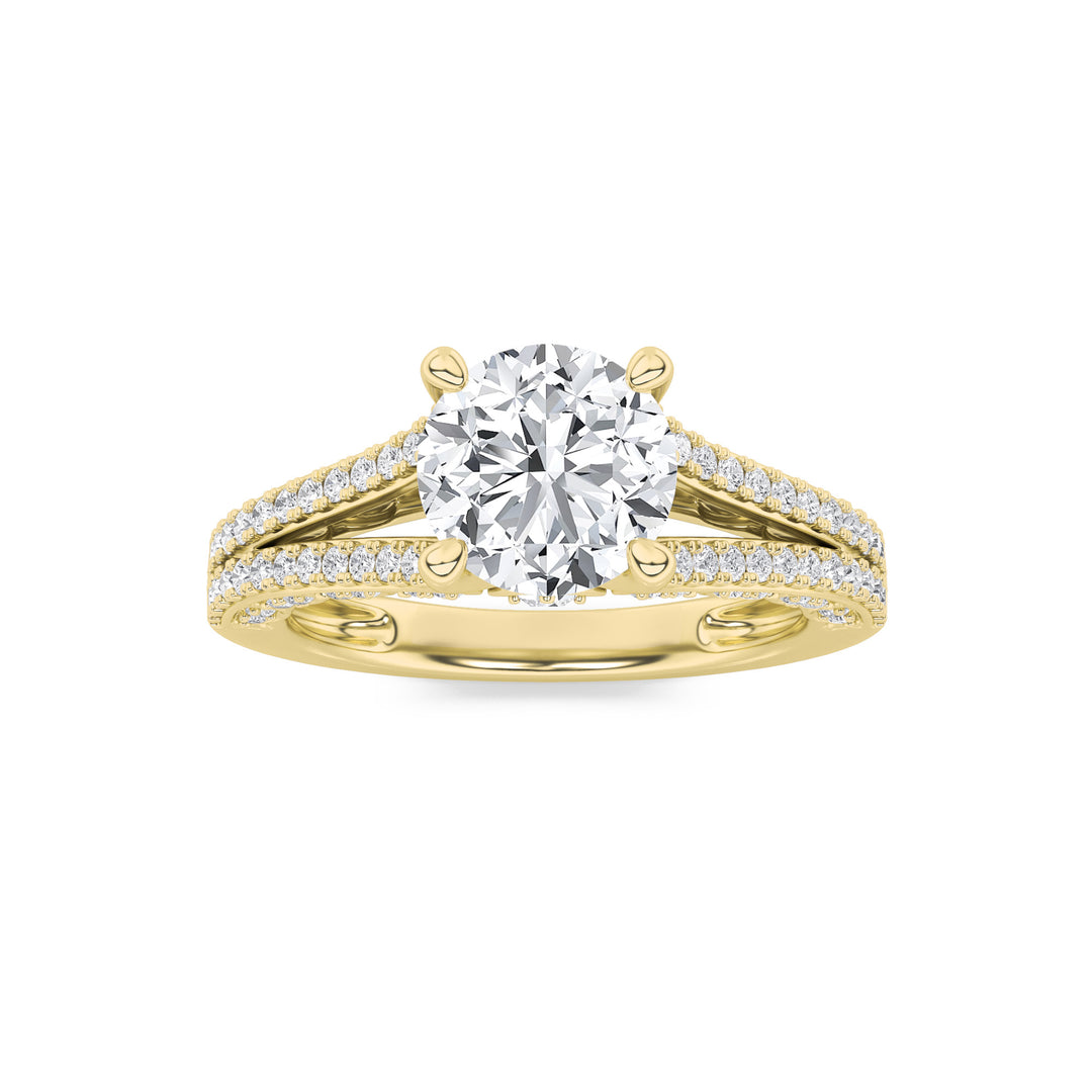 2Cttw Round Shaped Lab Grown Diamond (F/VS) SplitShank Accented Engagement Ring in 14K Gold