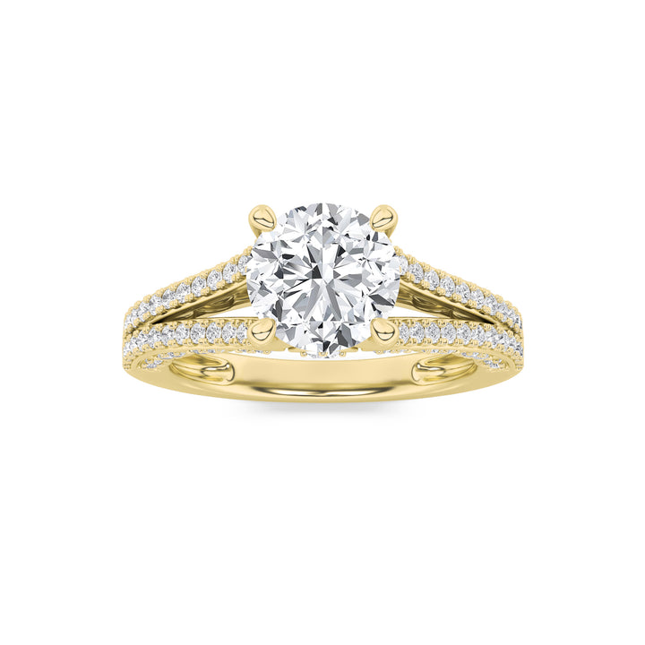 2Cttw Round Shaped Lab Grown Diamond (F/VS) SplitShank Accented Engagement Ring in 14K Gold