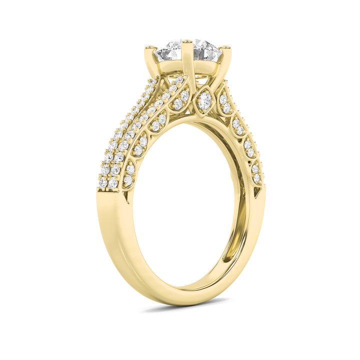 2Cttw Round Shaped Lab Grown Diamond (F/VS) SplitShank Accented Engagement Ring in 14K Gold