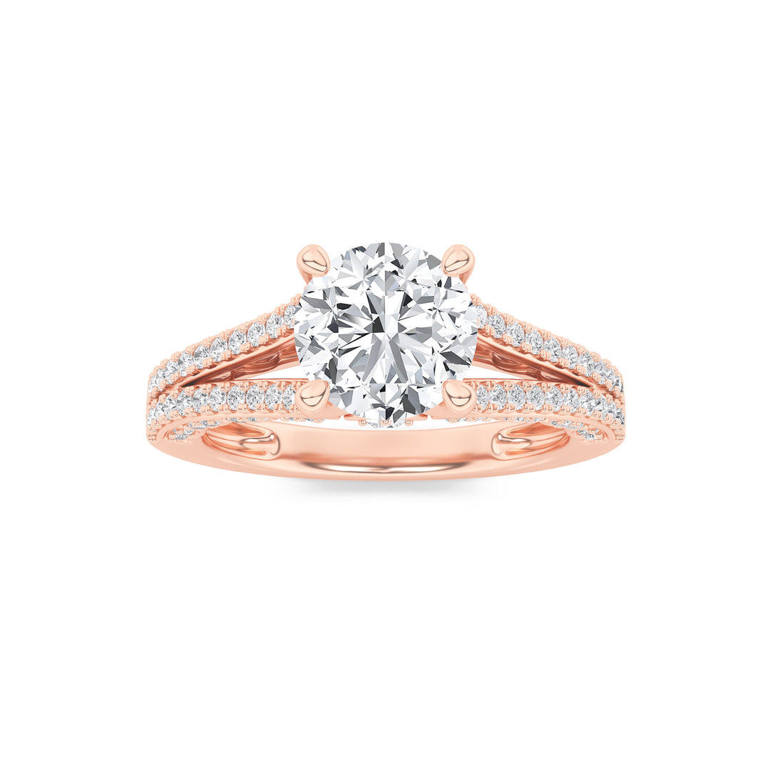 2Cttw Round Shaped Lab Grown Diamond (F/VS) SplitShank Accented Engagement Ring in 14K Gold