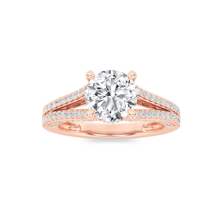2Cttw Round Shaped Lab Grown Diamond (F/VS) SplitShank Accented Engagement Ring in 14K Gold