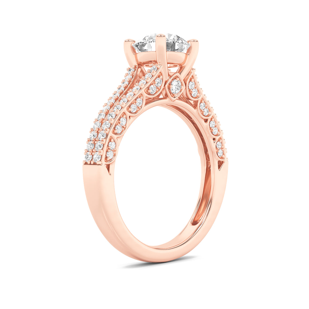 2Cttw Round Shaped Lab Grown Diamond (F/VS) SplitShank Accented Engagement Ring in 14K Gold