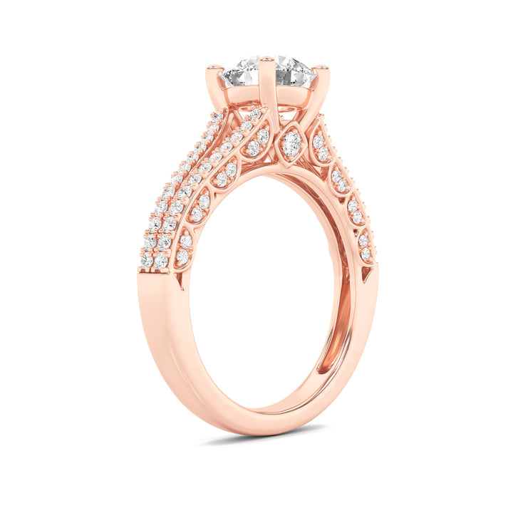 2Cttw Round Shaped Lab Grown Diamond (F/VS) SplitShank Accented Engagement Ring in 14K Gold