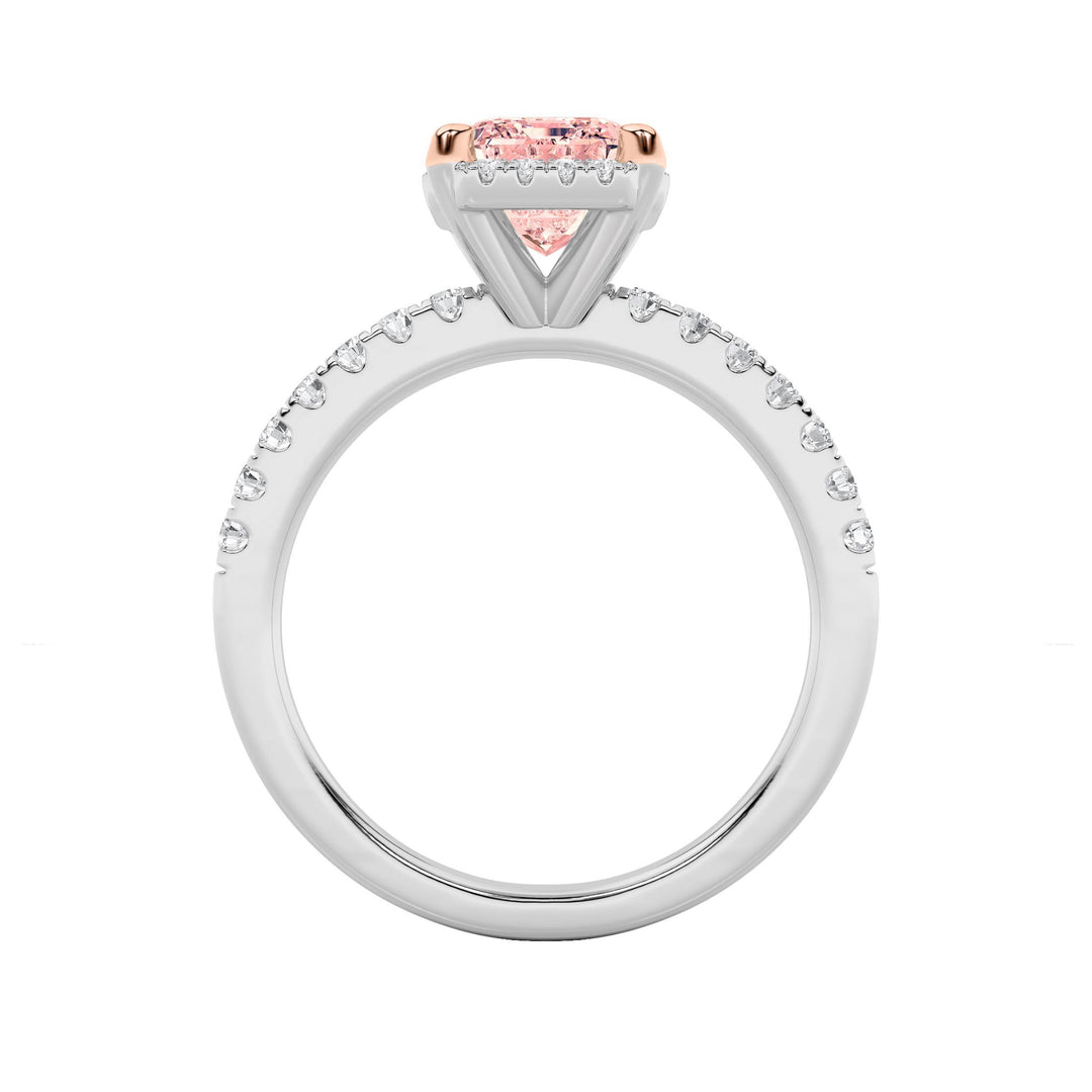 2Cttw Emerald Shaped Lab Grown Diamond (F/VS) Halo Accented Engagement Ring in 14K Gold