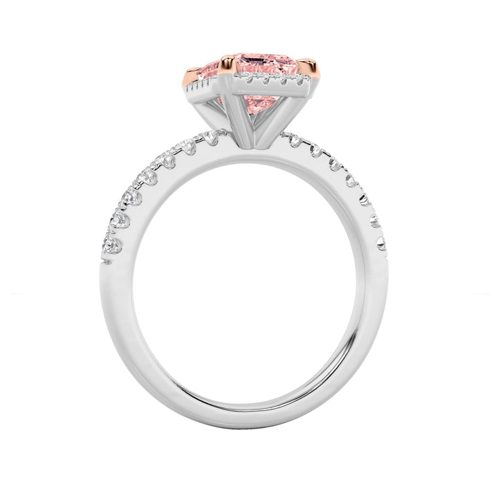 2Cttw Emerald Shaped Lab Grown Diamond (F/VS) Halo Accented Engagement Ring in 14K Gold
