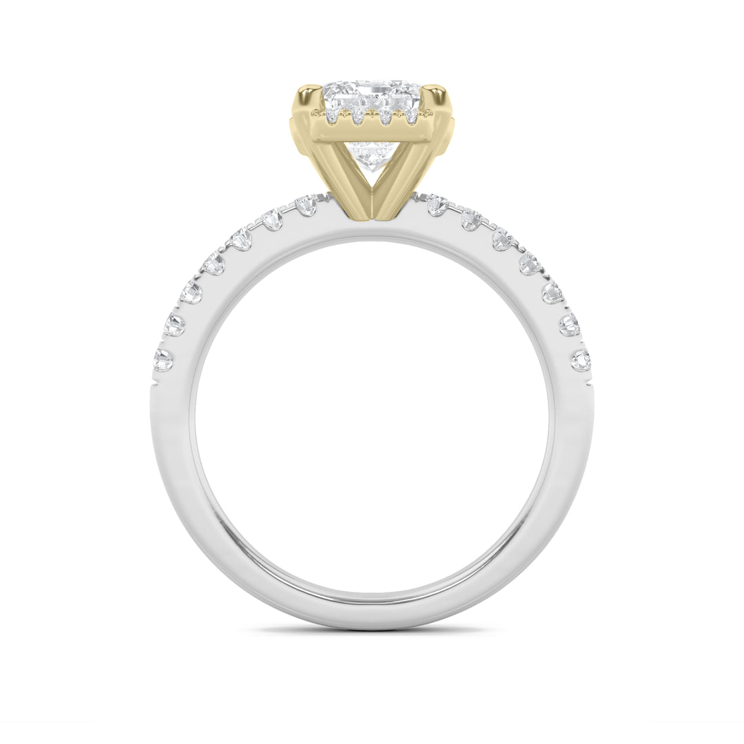 2Cttw Emerald Shaped Lab Grown Diamond (F/VS) Halo Accented Engagement Ring in 14K Gold