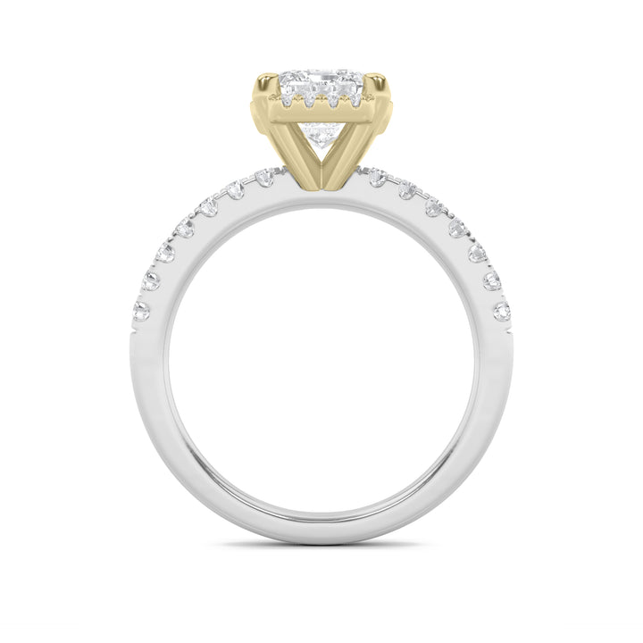 2Cttw Emerald Shaped Lab Grown Diamond (F/VS) Halo Accented Engagement Ring in 14K Gold