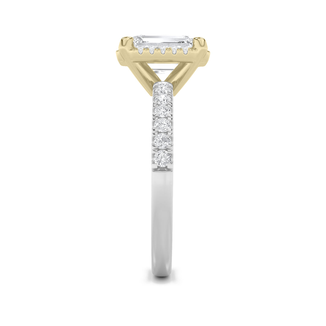 2Cttw Emerald Shaped Lab Grown Diamond (F/VS) Halo Accented Engagement Ring in 14K Gold