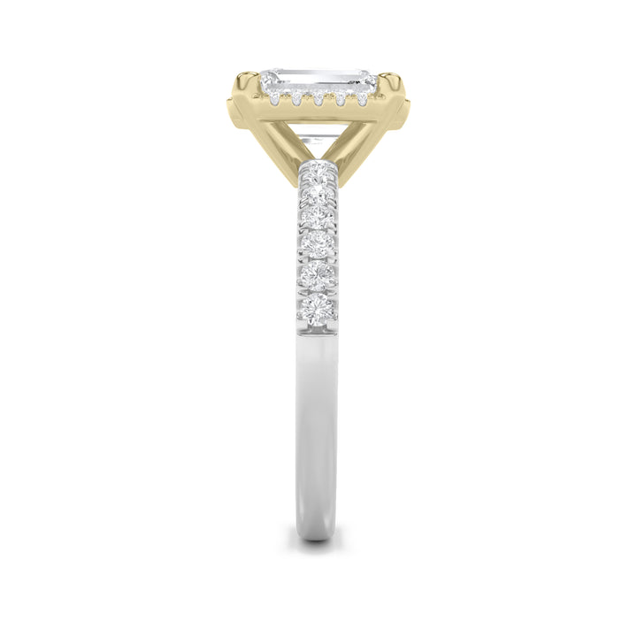 2Cttw Emerald Shaped Lab Grown Diamond (F/VS) Halo Accented Engagement Ring in 14K Gold