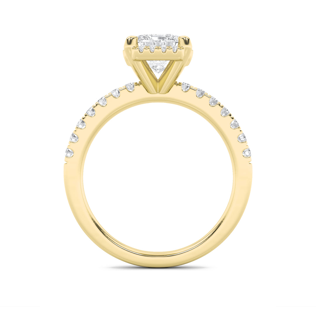 2CTW Emerald Shaped Lab Grown Diamond (G/VS) Halo Accented Engagement Ring in 14K Gold