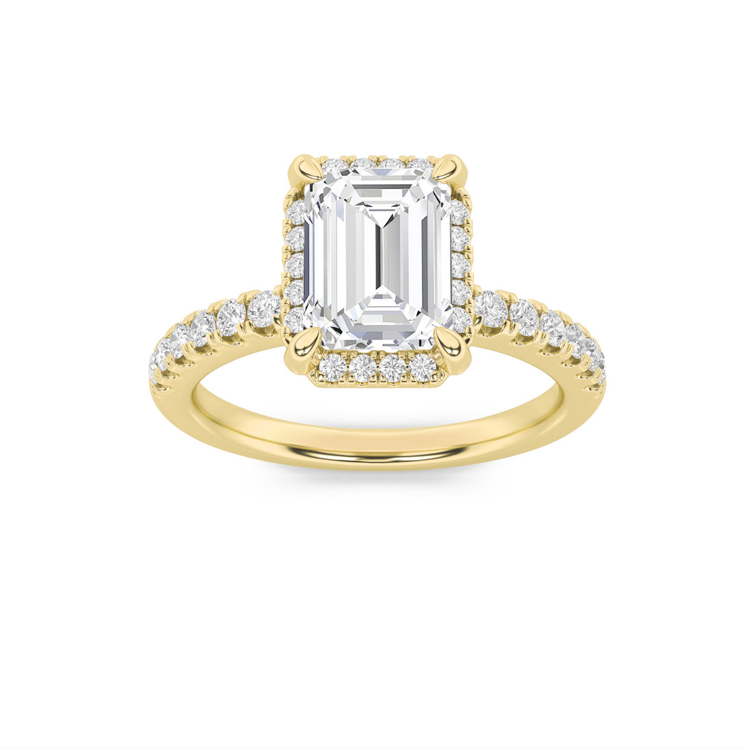 2CTW Emerald Shaped Lab Grown Diamond (G/VS) Halo Accented Engagement Ring in 14K Gold