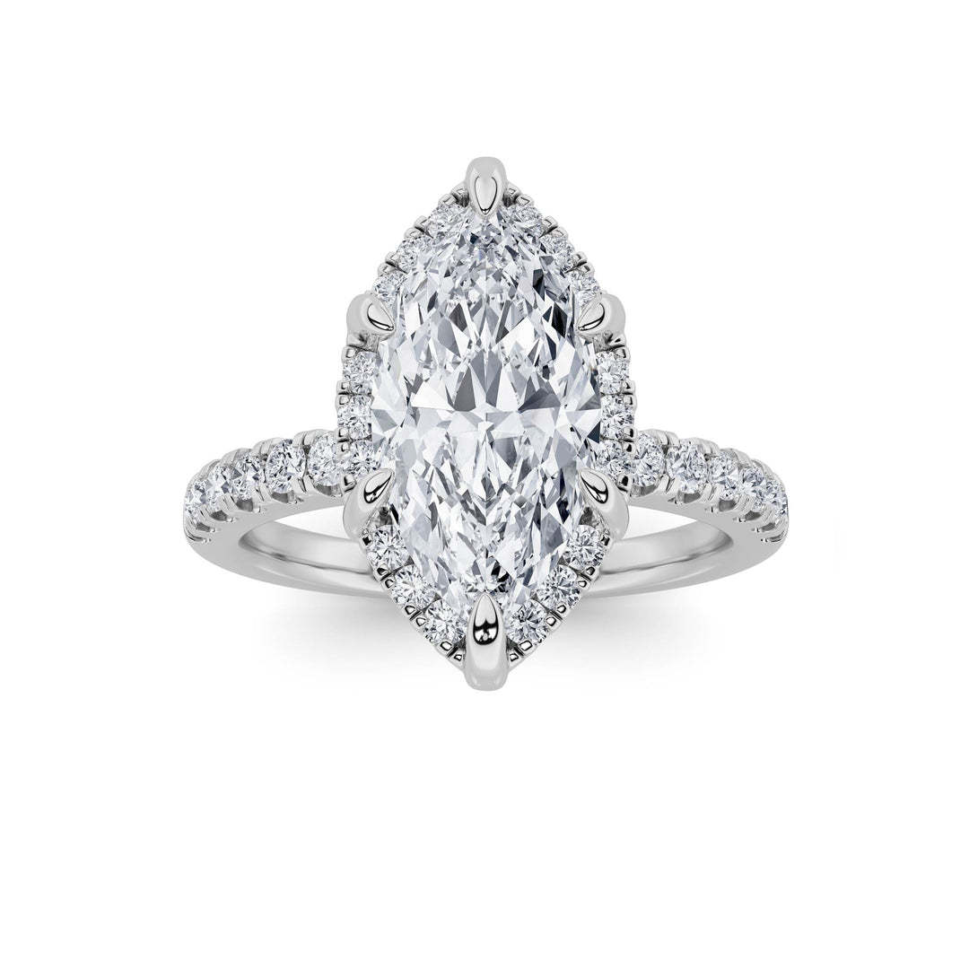 2Cttw Marquise Shaped Lab Grown Diamond (F/VS) Halo Accented Engagement Ring in 14K Gold