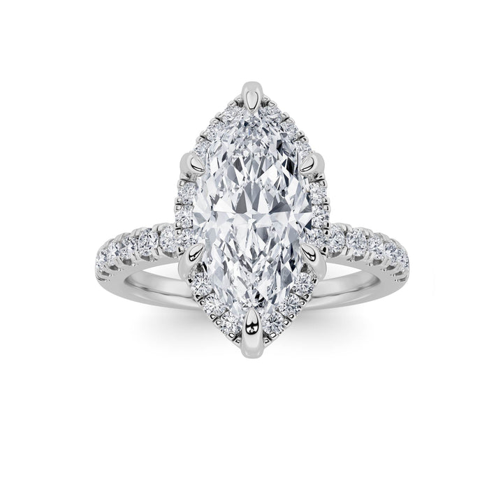 2Cttw Marquise Shaped Lab Grown Diamond (F/VS) Halo Accented Engagement Ring in 14K Gold