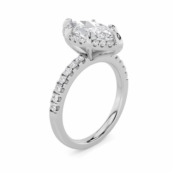 2Cttw Marquise Shaped Lab Grown Diamond (F/VS) Halo Accented Engagement Ring in 14K Gold