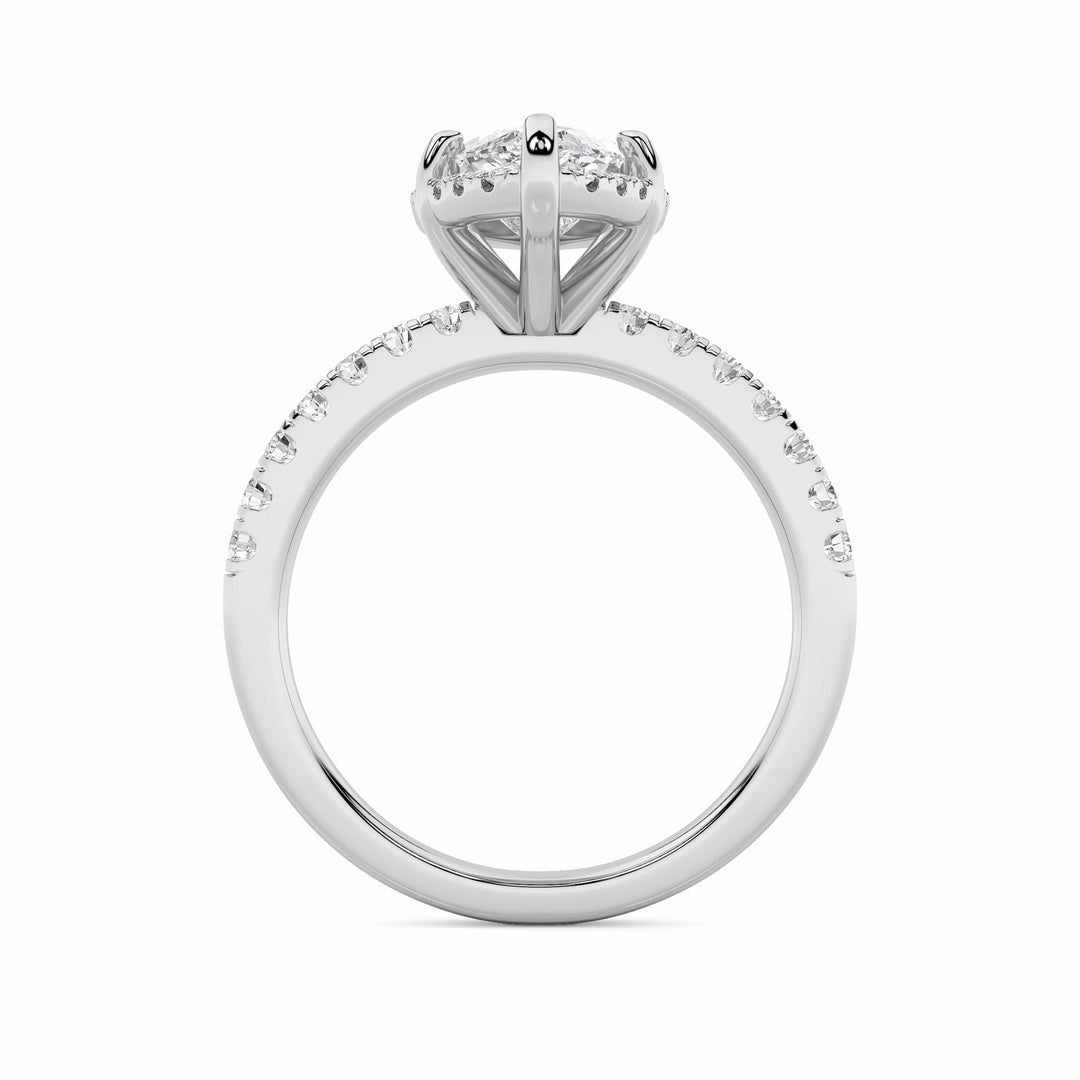 2Cttw Marquise Shaped Lab Grown Diamond (F/VS) Halo Accented Engagement Ring in 14K Gold