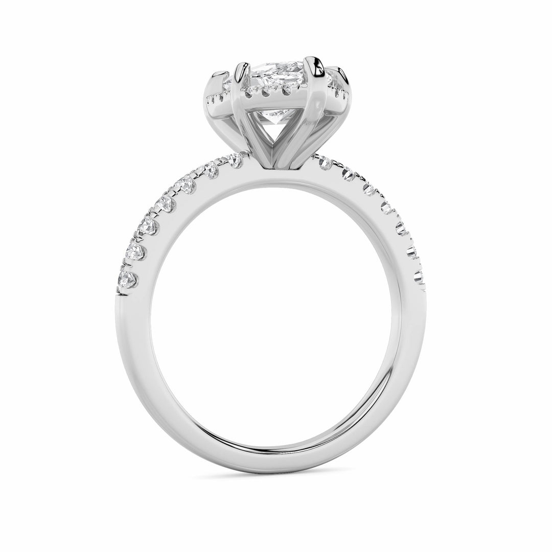 2Cttw Marquise Shaped Lab Grown Diamond (F/VS) Halo Accented Engagement Ring in 14K Gold