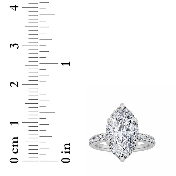 2Cttw Marquise Shaped Lab Grown Diamond (F/VS) Halo Accented Engagement Ring in 14K Gold