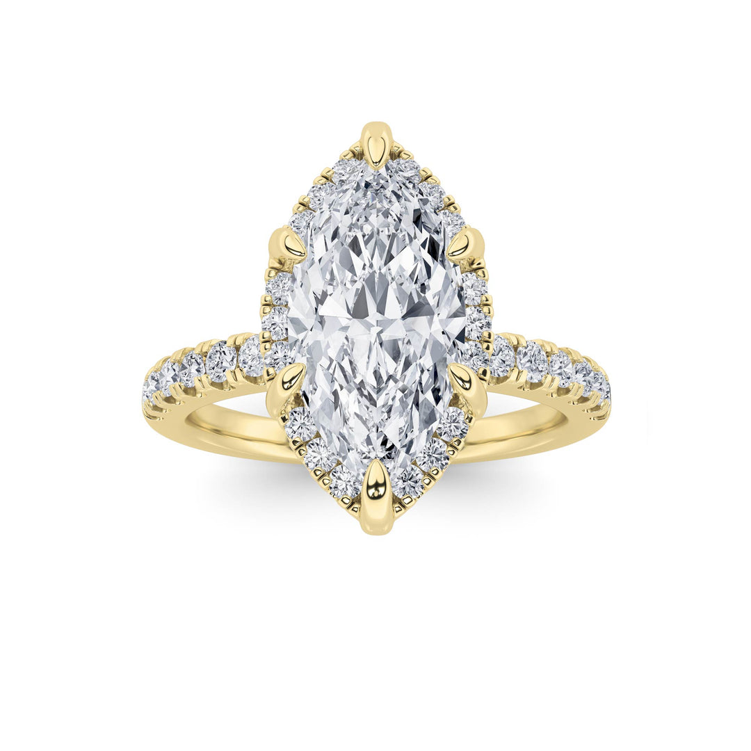 2Cttw Marquise Shaped Lab Grown Diamond (F/VS) Halo Accented Engagement Ring in 14K Gold