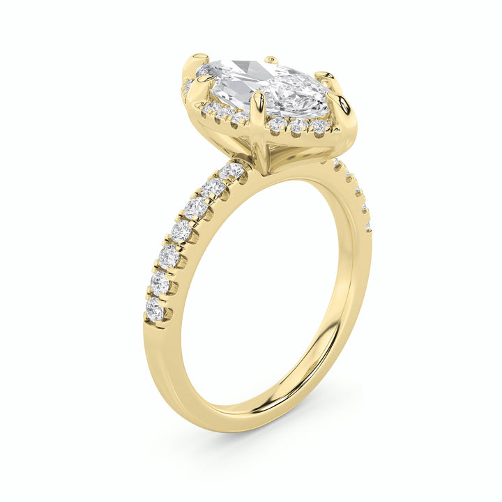 2Cttw Marquise Shaped Lab Grown Diamond (F/VS) Halo Accented Engagement Ring in 14K Gold