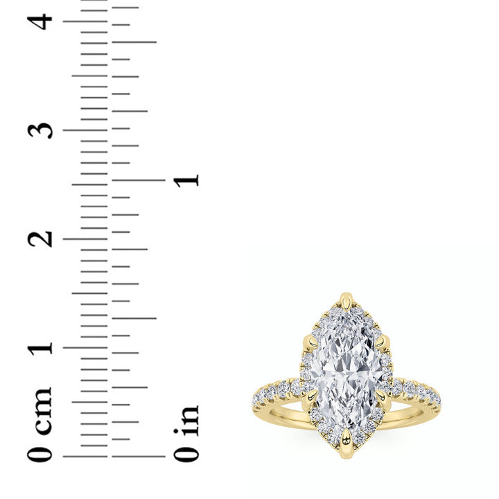 2Cttw Marquise Shaped Lab Grown Diamond (F/VS) Halo Accented Engagement Ring in 14K Gold