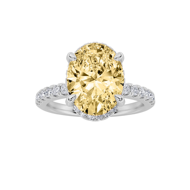 2Cttw Oval Shaped Lab Grown Diamond (F/VS) Halo Accented Engagement Ring in 14K Gold
