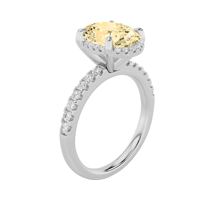 2Cttw Oval Shaped Lab Grown Diamond (F/VS) Halo Accented Engagement Ring in 14K Gold