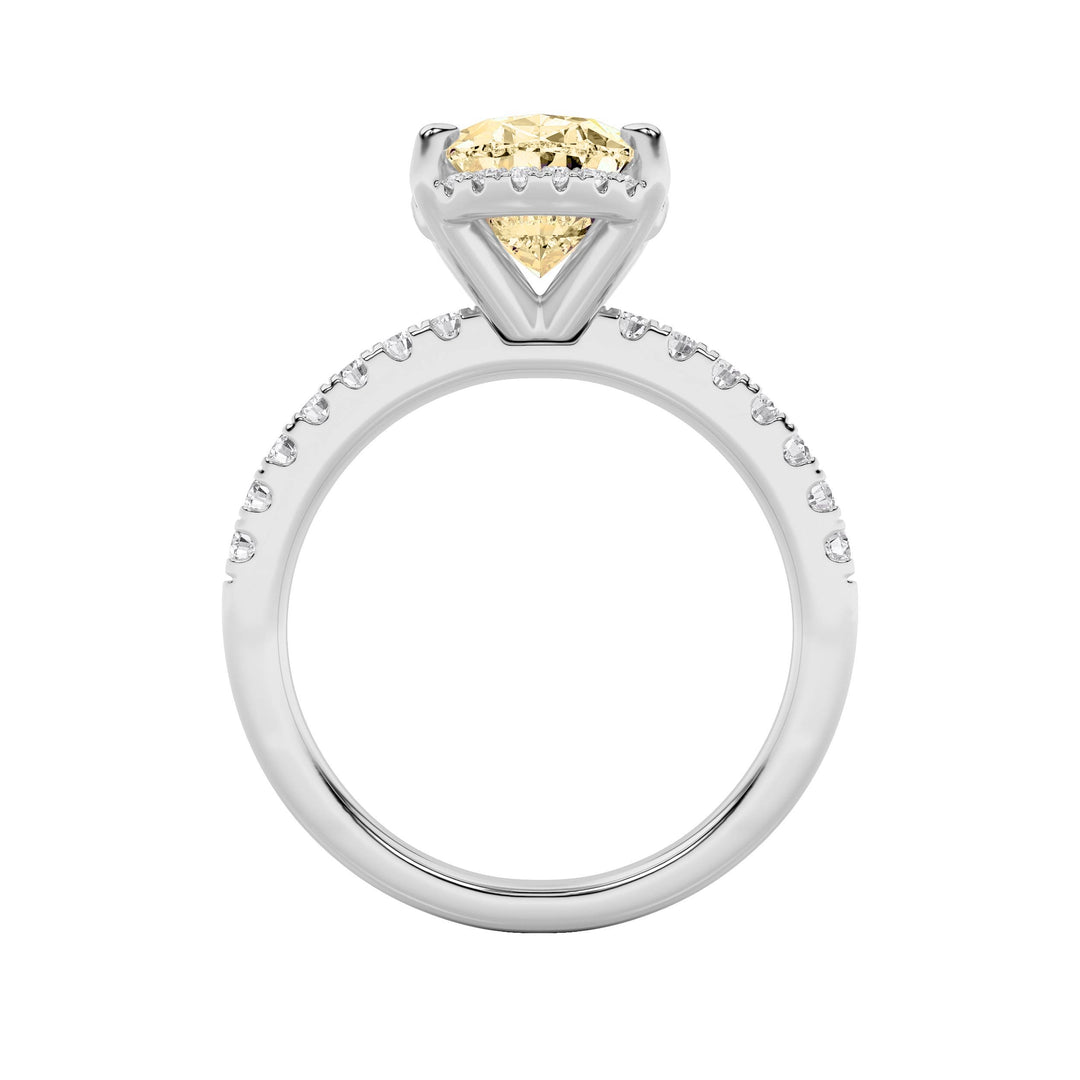 2Cttw Oval Shaped Lab Grown Diamond (F/VS) Halo Accented Engagement Ring in 14K Gold