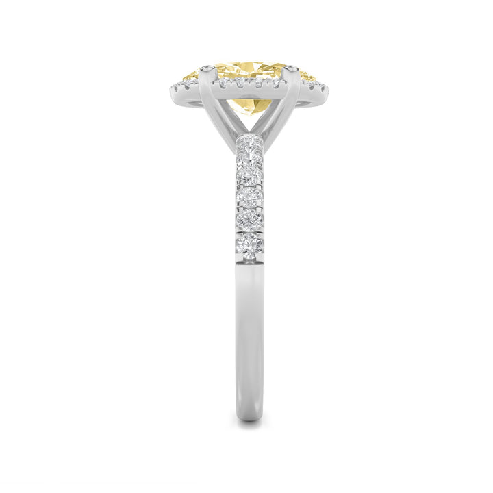 2Cttw Oval Shaped Lab Grown Diamond (F/VS) Halo Accented Engagement Ring in 14K Gold